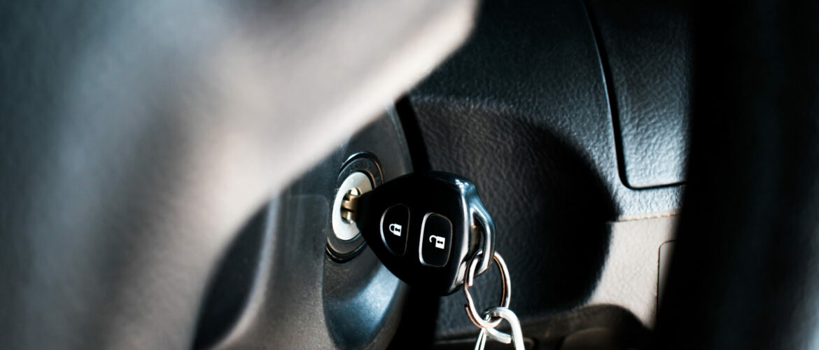 The car key in the keyhole to start the car. Close up. Broken ignition - Ford Transit Key Replacement Hull