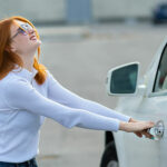 Woman frustrated of being locked out of her car